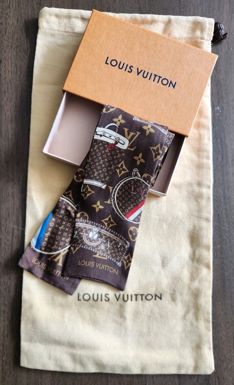 Louis Vuitton Monogram Bandeau Scarf Trunks Silk Scarf With Box /Dustbag 48 In